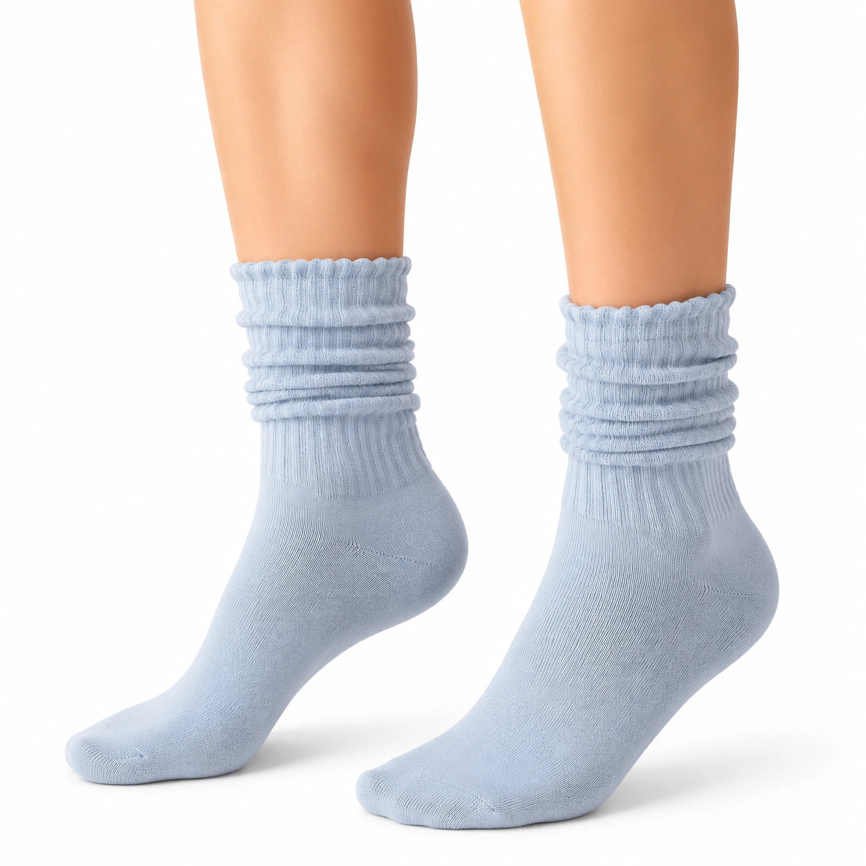 Socken Größe 35-38 aus Stricktextil Hellblau mit gerafftem Bündchen