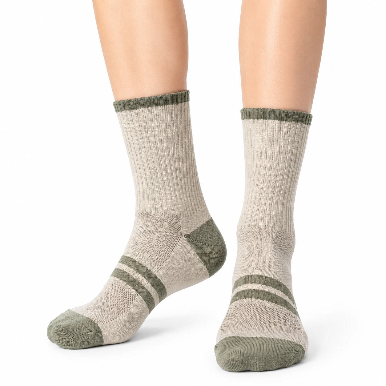 Socken Größe 35-38 aus Textilmischung Beige Olivgrün gerippt für Alltag und Sport