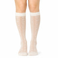 Kniestrümpfe 35-38 aus Stricktextil in Creme mit Blumenmuster