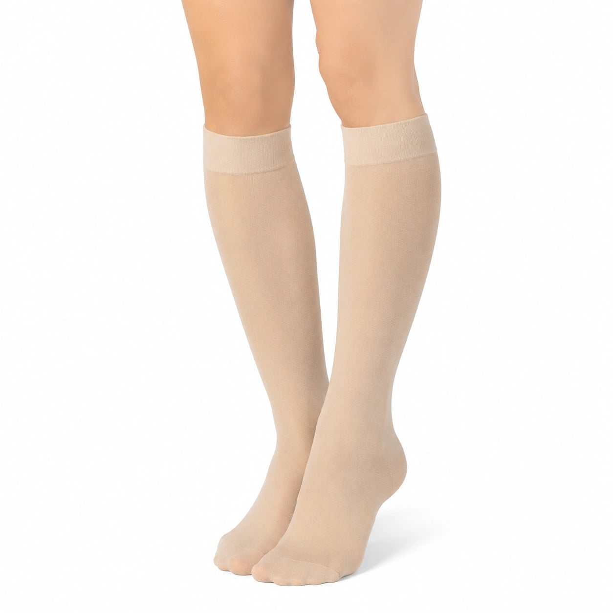 Kniestrümpfe Größe 35-38 Beige aus feinem Synthetikgewebe transparent elastisch
