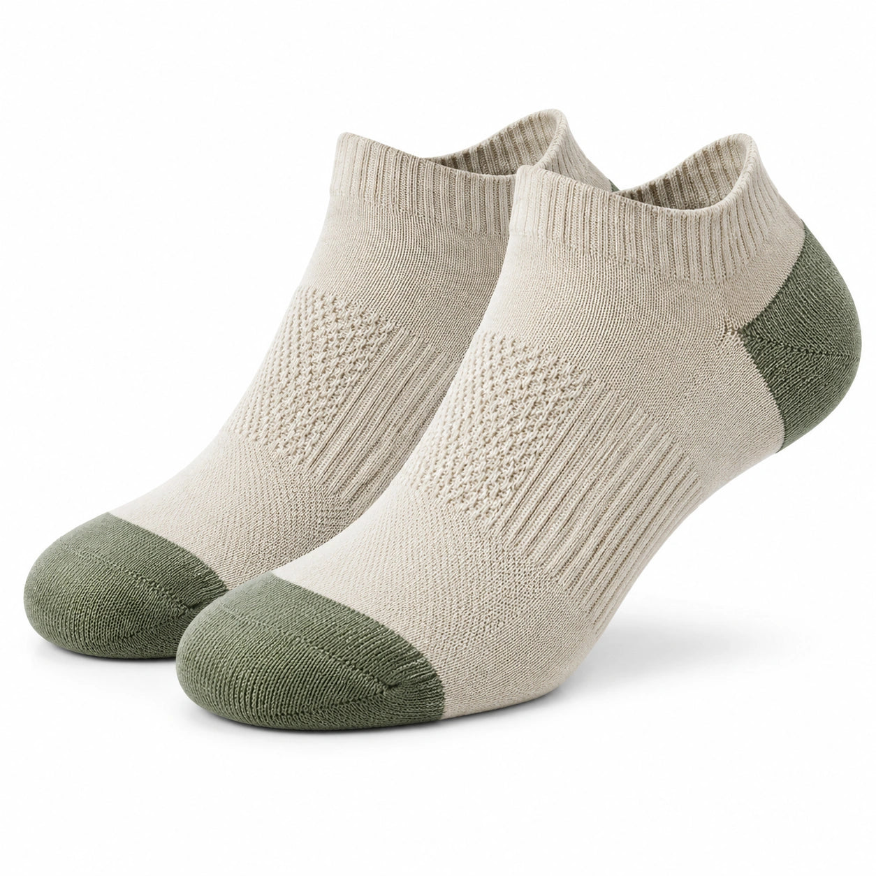 Sneakersocken Größe 35-38 aus Textilstrick in Beige Grün - gerippter Alltagsschnitt