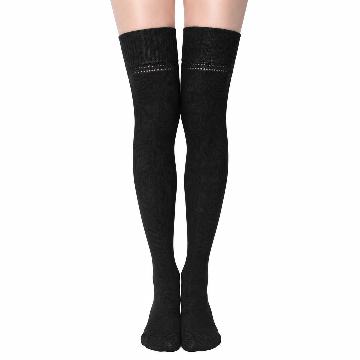 Damen Overknee-Strümpfe Größe 35-38 aus Textilstrick Schwarz gerippt